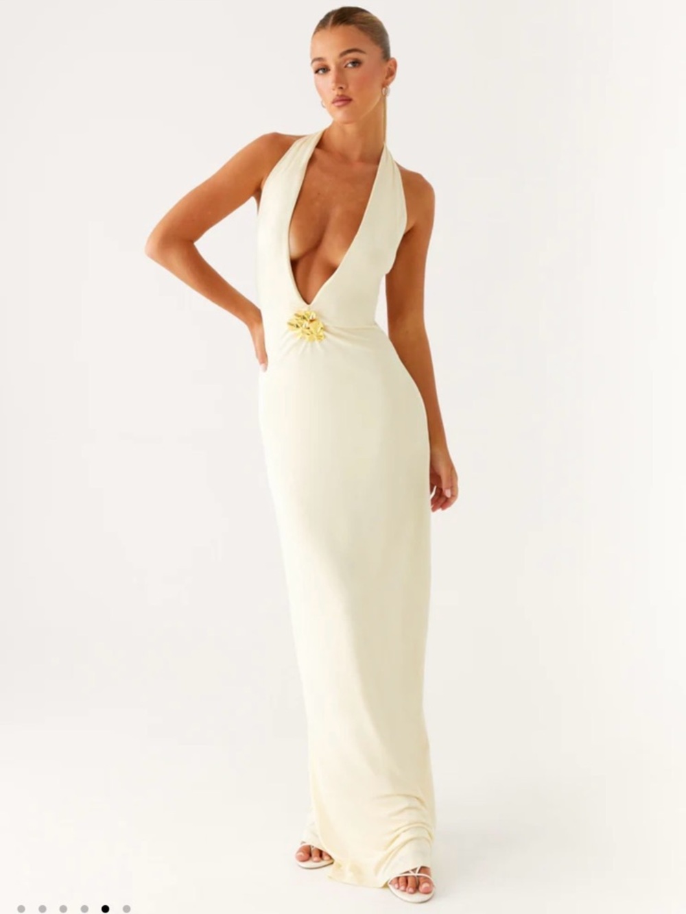 Peppermayo Cream Halter Maxi Dress with Gold Brooch - Picture 3 of 5